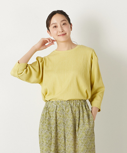 MELROSE claire（メルローズ クレール）の「【ふくれ地柄タックスリーブプルオーバー】（Tシャツ/カットソー・レディース・アイボリー/ブラック/イエロー・FREE）」の2枚目の写真
