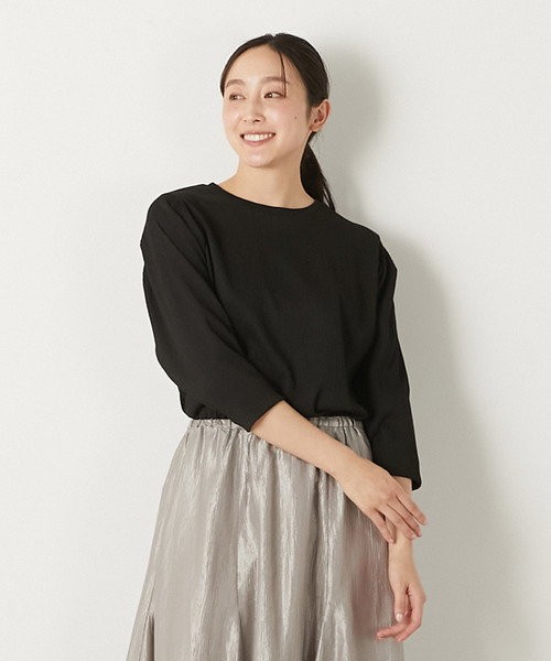 MELROSE claire（メルローズ クレール）の「【ふくれ地柄タックスリーブプルオーバー】（Tシャツ/カットソー・レディース・アイボリー/ブラック/イエロー・FREE）」の3枚目の写真