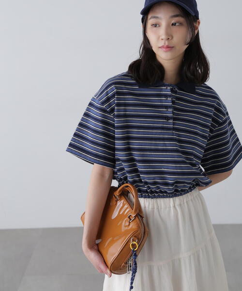 FREE'S MART(フリーズマート)の「ボーダーポロクロップドトップス(ポロシャツ・レディース・ボルドー/グレー/ネイビー・FREE)」の3枚目の写真