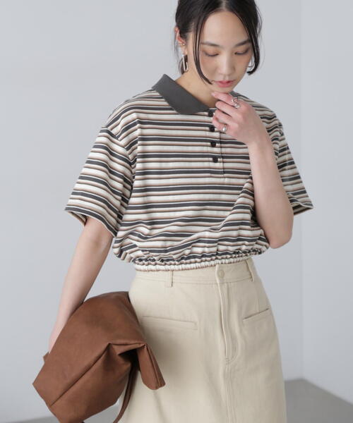 FREE'S MART(フリーズマート)の「ボーダーポロクロップドトップス(ポロシャツ・レディース・ボルドー/グレー/ネイビー・FREE)」の6枚目の写真