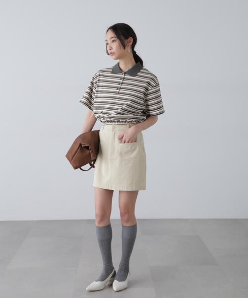 FREE'S MART(フリーズマート)の「ボーダーポロクロップドトップス(ポロシャツ・レディース・ボルドー/グレー/ネイビー・FREE)」の8枚目の写真