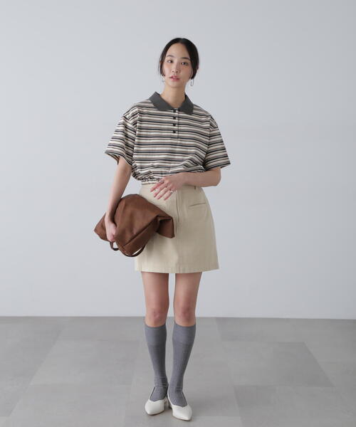 FREE'S MART(フリーズマート)の「ボーダーポロクロップドトップス(ポロシャツ・レディース・ボルドー/グレー/ネイビー・FREE)」の9枚目の写真