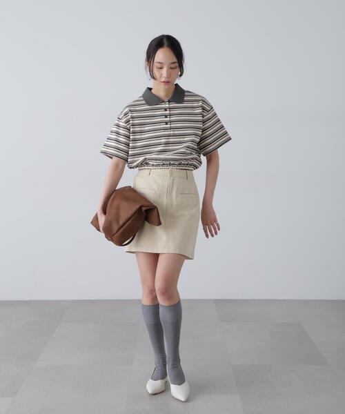 FREE'S MART(フリーズマート)の「ボーダーポロクロップドトップス(ポロシャツ・レディース・ボルドー/グレー/ネイビー・FREE)」の10枚目の写真