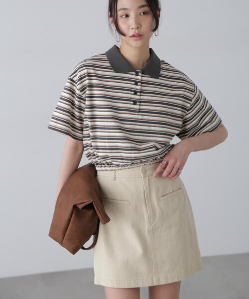 FREE'S MART(フリーズマート)の「ボーダーポロクロップドトップス(ポロシャツ・レディース・ボルドー/グレー/ネイビー・FREE)」の11枚目の写真