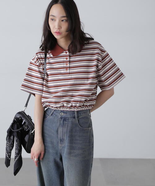 FREE'S MART(フリーズマート)の「ボーダーポロクロップドトップス(ポロシャツ・レディース・ボルドー/グレー/ネイビー・FREE)」の14枚目の写真