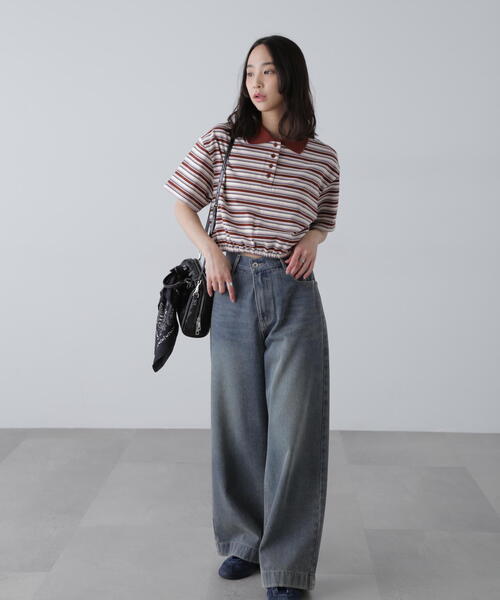 FREE'S MART(フリーズマート)の「ボーダーポロクロップドトップス(ポロシャツ・レディース・ボルドー/グレー/ネイビー・FREE)」の16枚目の写真