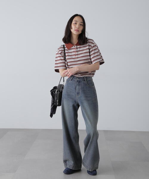 FREE'S MART(フリーズマート)の「ボーダーポロクロップドトップス(ポロシャツ・レディース・ボルドー/グレー/ネイビー・FREE)」の17枚目の写真