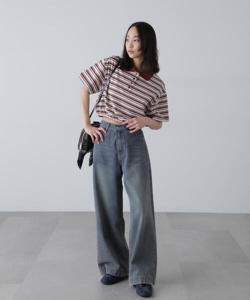 FREE'S MART(フリーズマート)の「ボーダーポロクロップドトップス(ポロシャツ・レディース・ボルドー/グレー/ネイビー・FREE)」の18枚目の写真