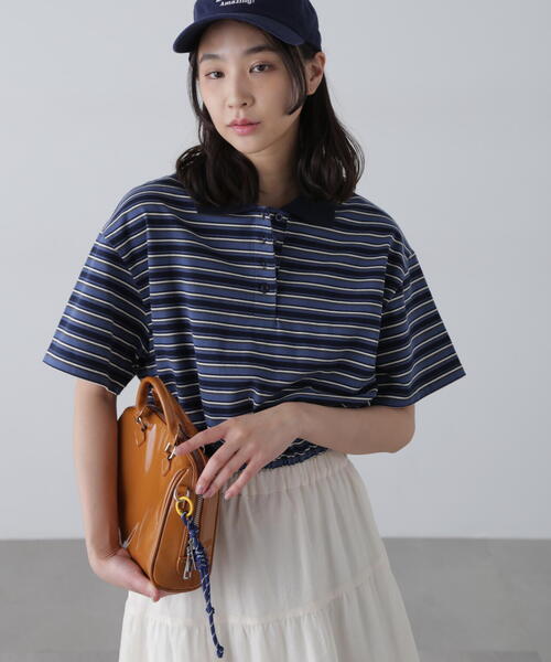【ほぼ新品】GUCCI クロップドポロシャツ グリーン レディース ボーダー ボーダーポロクロップドトップス | FREE'S MART（フリーズマート