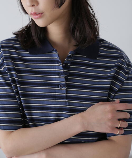 【原価ぶっ壊し割引】クロップド丈ポロシャツ セール】ボーダーポロクロップドトップス（ポロシャツ）｜FREE'S