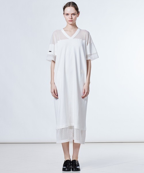 DOUBLE STANDARD CLOTHING(ダブルスタンダードクロージング)の「裏毛ドットチュールワンピース(ドレス・レディース・ブラック/オフホワイト・36/38)」の1枚目の写真
