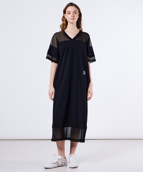 DOUBLE STANDARD CLOTHING(ダブルスタンダードクロージング)の「裏毛ドットチュールワンピース(ドレス・レディース・ブラック/オフホワイト・36/38)」の2枚目の写真