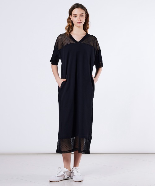 DOUBLE STANDARD CLOTHING(ダブルスタンダードクロージング)の「裏毛ドットチュールワンピース(ドレス・レディース・ブラック/オフホワイト・36/38)」の3枚目の写真
