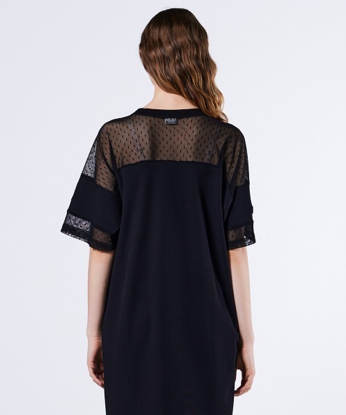 DOUBLE STANDARD CLOTHING(ダブルスタンダードクロージング)の「裏毛ドットチュールワンピース(ドレス・レディース・ブラック/オフホワイト・36/38)」の6枚目の写真