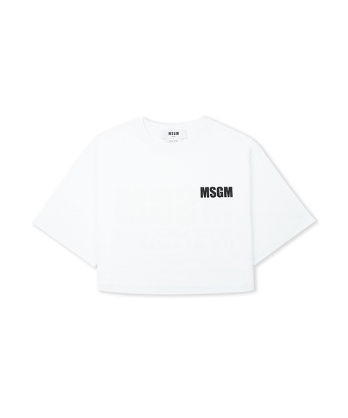 MSGM(エムエスジーエム)の「NEVER LOOK BACK ステートメントロゴ クロップドTシャツ(Tシャツ/カットソー・レディース・ブラック/レッド/ホワイト・M/S)」の1枚目の写真