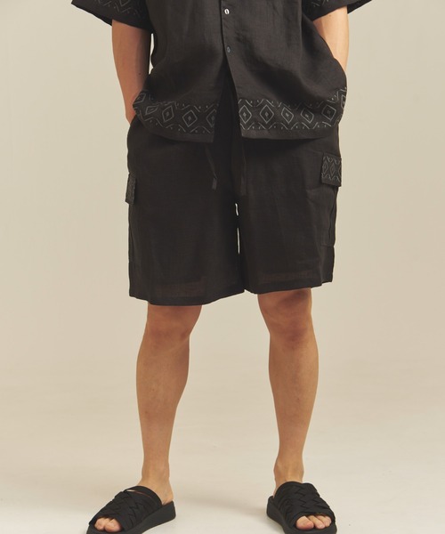 JACKROSE(ジャックローズ)の「BAYCANT リネン100% カーゴショーツ(その他パンツ・メンズ・カーキ/ブラック/ナチュラル・M/L/XL)」の4枚目の写真