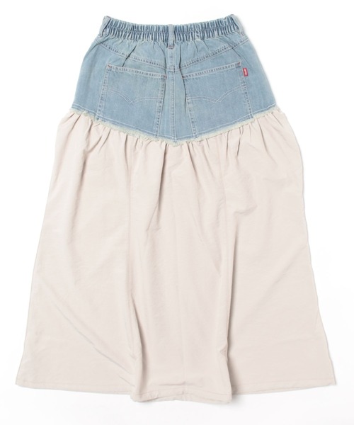 DOUBLE NAME（ダブルネーム）の「デニムドッキングギャザースカート（スカート・レディース・オフホワイト/カーキ・FREE）」の9枚目の写真