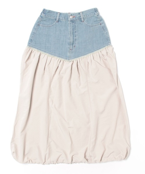 DOUBLE NAME（ダブルネーム）の「デニムドッキングギャザースカート（スカート・レディース・オフホワイト/カーキ・FREE）」の10枚目の写真