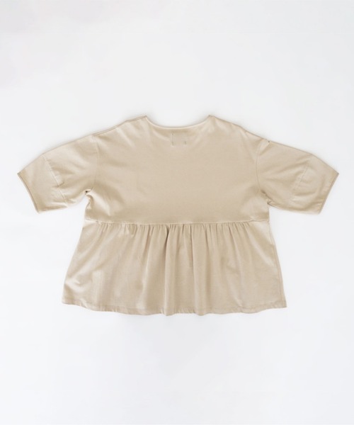 タンディ　オオカミとフクロウ　フリル付き薄ベージュコットンシャツ セール】オオカミと流水のフィッシュダンス（Tシャツ/カットソー