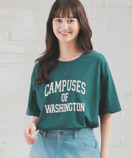 Honeys(ハニーズ)の「【UVカット】カレッジロゴゆるTシャツ(Tシャツ/カットソー・レディース・ホワイト/グリーン/ネイビー/スミクロ/オートミール・S/M/LL/L)」の5枚目の写真