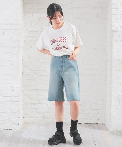 Honeys(ハニーズ)の「【UVカット】カレッジロゴゆるTシャツ(Tシャツ/カットソー・レディース・ホワイト/グリーン/ネイビー/スミクロ/オートミール・S/M/LL/L)」の14枚目の写真