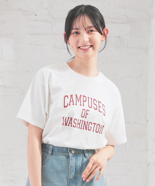 Honeys(ハニーズ)の「【UVカット】カレッジロゴゆるTシャツ(Tシャツ/カットソー・レディース・ホワイト/グリーン/ネイビー/スミクロ/オートミール・S/M/LL/L)」の15枚目の写真