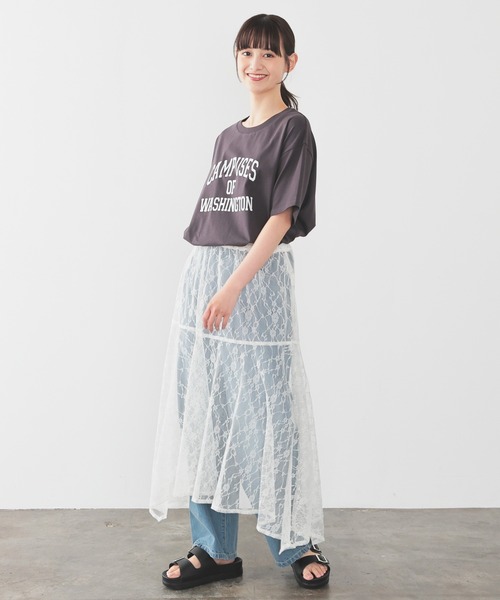Honeys(ハニーズ)の「【UVカット】カレッジロゴゆるTシャツ(Tシャツ/カットソー・レディース・ホワイト/グリーン/ネイビー/スミクロ/オートミール・S/M/LL/L)」の16枚目の写真