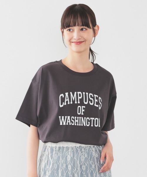Honeys(ハニーズ)の「【UVカット】カレッジロゴゆるTシャツ(Tシャツ/カットソー・レディース・ホワイト/グリーン/ネイビー/スミクロ/オートミール・S/M/LL/L)」の17枚目の写真