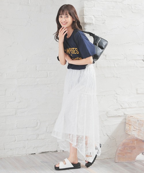 Honeys(ハニーズ)の「【UVカット】カレッジロゴゆるTシャツ(Tシャツ/カットソー・レディース・ホワイト/グリーン/ネイビー/スミクロ/オートミール・S/M/LL/L)」の18枚目の写真