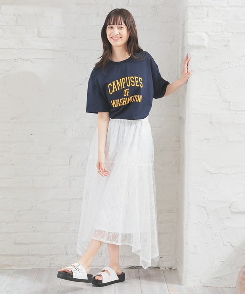 Honeys(ハニーズ)の「【UVカット】カレッジロゴゆるTシャツ(Tシャツ/カットソー・レディース・ホワイト/グリーン/ネイビー/スミクロ/オートミール・S/M/LL/L)」の19枚目の写真