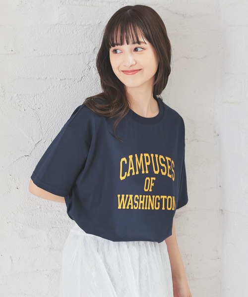 Honeys(ハニーズ)の「【UVカット】カレッジロゴゆるTシャツ(Tシャツ/カットソー・レディース・ホワイト/グリーン/ネイビー/スミクロ/オートミール・S/M/LL/L)」の20枚目の写真