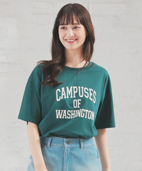 Honeys(ハニーズ)の「【UVカット】カレッジロゴゆるTシャツ(Tシャツ/カットソー・レディース・ホワイト/グリーン/ネイビー/スミクロ/オートミール・S/M/LL/L)」の22枚目の写真
