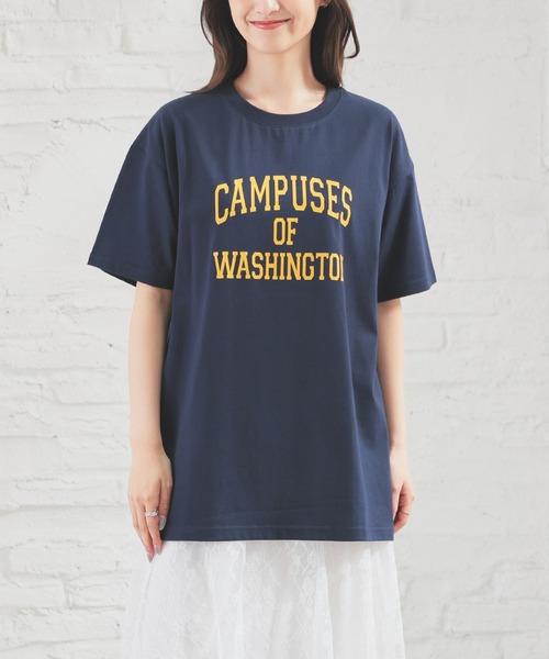 Honeys(ハニーズ)の「【UVカット】カレッジロゴゆるTシャツ(Tシャツ/カットソー・レディース・ホワイト/グリーン/ネイビー/スミクロ/オートミール・S/M/LL/L)」の6枚目の写真