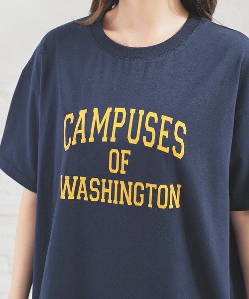 Honeys(ハニーズ)の「【UVカット】カレッジロゴゆるTシャツ(Tシャツ/カットソー・レディース・ホワイト/グリーン/ネイビー/スミクロ/オートミール・S/M/LL/L)」の9枚目の写真