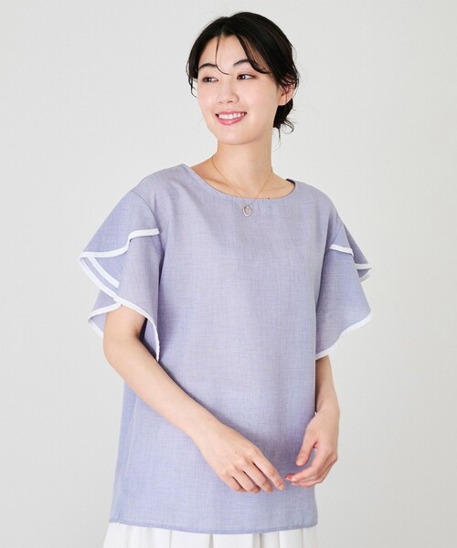 Jayro（ジャイロ）の「パイピングスリーブブラウス（シャツ/ブラウス・レディース・ホワイト系その他/サックスブルー/ベージュ・M）」の3枚目の写真