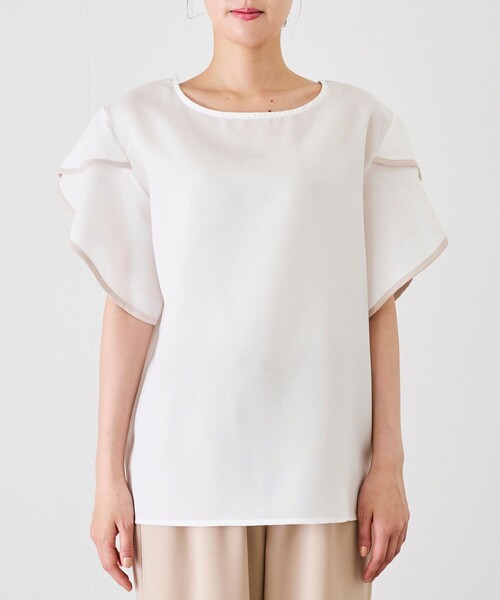 Jayro（ジャイロ）の「パイピングスリーブブラウス（シャツ/ブラウス・レディース・ホワイト系その他/サックスブルー/ベージュ・M）」の11枚目の写真