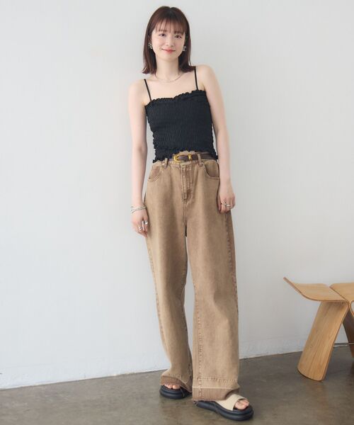 RETRO GIRL（レトロガール）の「クロスシャーリングカップ付キャミ（キャミソール・レディース・ダークブラウン/ブラック/ナチュラル・FREE）」の4枚目の写真