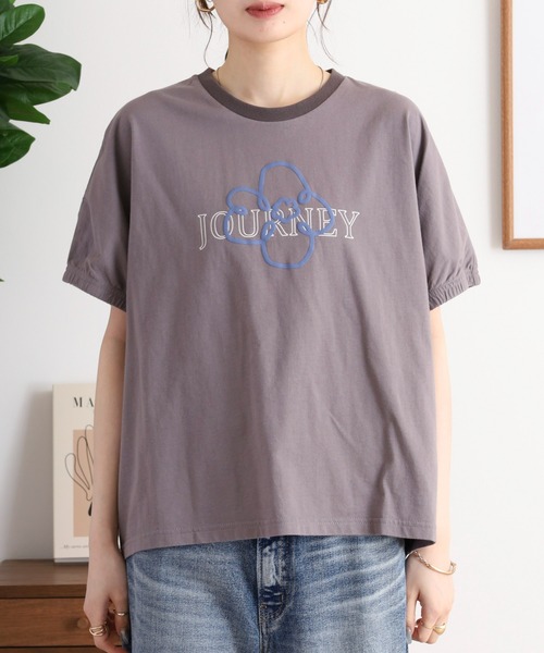 tシャツ EMAGO 花とロゴのプリントドルマンＴシャツ レディース 楽天市場】花とロゴのプリントドルマンTシャツ emago レディース