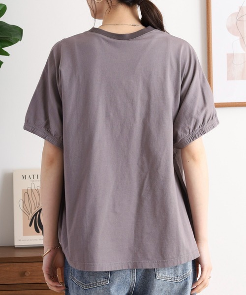 tシャツ EMAGO 花とロゴのプリントドルマンＴシャツ レディース Emago tシャツ EMAGO 花とロゴのプリントドルマンTシャツ