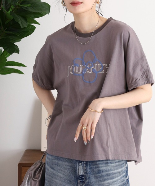 Emago(イマゴ)の「EMAGO 花とロゴのプリントドルマンTシャツ(Tシャツ/カットソー・レディース・レッド/チャコールグレー/ホワイト・FREE)」の17枚目の写真