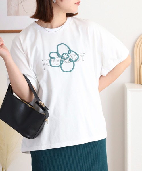 Emago(イマゴ)の「EMAGO 花とロゴのプリントドルマンTシャツ(Tシャツ/カットソー・レディース・レッド/チャコールグレー/ホワイト・FREE)」の20枚目の写真
