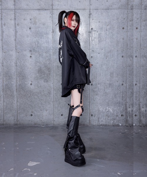 ブラウス シャツ クロスロゴプリント袖リングシャツ レディース メンズ Amilige ブラウス シャツ クロスロゴプリント袖リングシャツ
