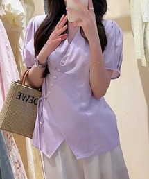斜めボタンデザイン シャツブラウス (SS)