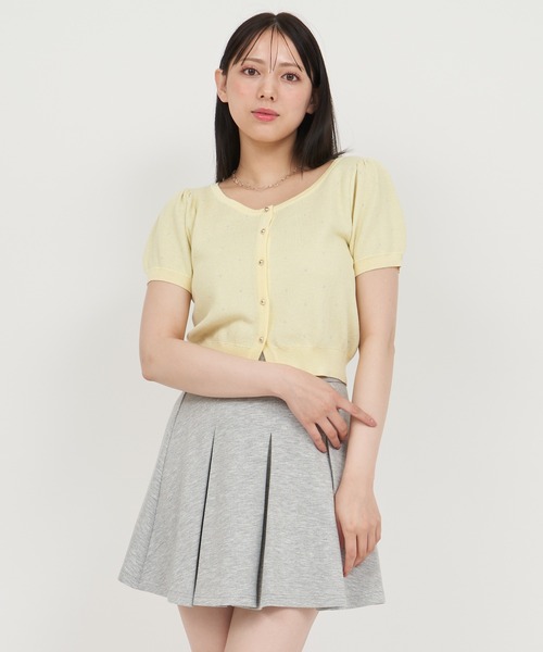 ROYAL PARTY(ロイヤルパーティー)の「ドットジャガードパフスリーブ半袖ニットトップス(ニット/セーター・レディース・イエロー/ブラック/オフホワイト・FREE)」の5枚目の写真