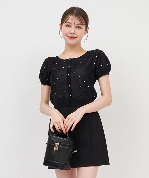 ROYAL PARTY(ロイヤルパーティー)の「ドットジャガードパフスリーブ半袖ニットトップス(ニット/セーター・レディース・イエロー/ブラック/オフホワイト・FREE)」の9枚目の写真
