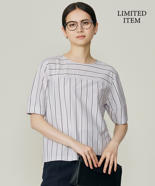 自由区（ジユウク）の「ストライプハイゲージジャージー カットソー（Tシャツ/カットソー・レディース・ベージュ系1/ライトグレー系2/スカイブルー系1/グリーン系2・44/46）」の2枚目の写真