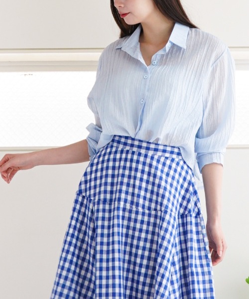 a lot of love(ア ロット オブ ラブ)の「リンクルテクスチャー ショート丈シャツ(シャツ/ブラウス・レディース・ホワイト/ピンク/ブルー/オフホワイト・FREE)」の3枚目の写真
