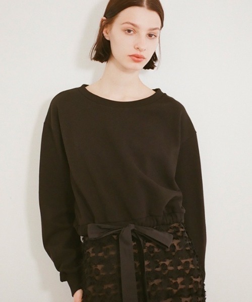 HONEY MI HONEY（ハニーミーハニー）の「cropped ribbon sweat（スウェット・レディース・ブラック/ホワイト/ブラウン・FREE）」の3枚目の写真