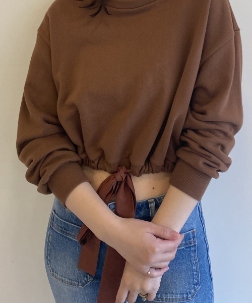 HONEY MI HONEY（ハニーミーハニー）の「cropped ribbon sweat（スウェット・レディース・ブラック/ホワイト/ブラウン・FREE）」の15枚目の写真