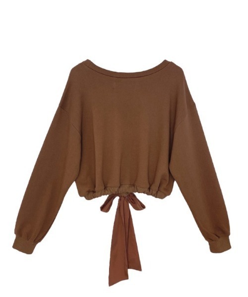 HONEY MI HONEY（ハニーミーハニー）の「cropped ribbon sweat（スウェット・レディース・ブラック/ホワイト/ブラウン・FREE）」の8枚目の写真